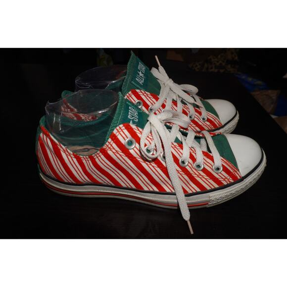 Converse All Star Candy Cane Stripe Low Top Shoes Red Green Unisex Men 7 Women 9 - Picture 6 of 13
